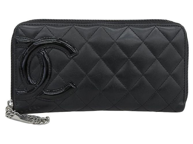 Chanel Cambon Line Lambskin Long Wallet Black