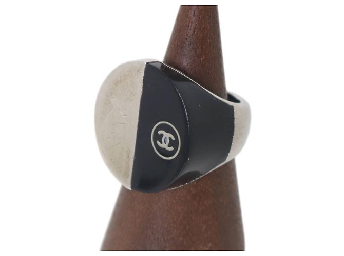 Anello Bicolore Chanel Coco Mark Nero Argento 