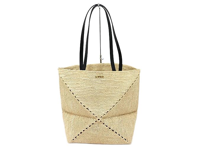 Bolsa Loewe Puzzlefold Tote Medium em ráfia natural