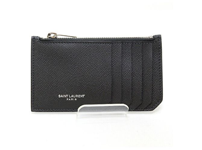 Saint Laurent Dark Gray Leather Zip Card Case Dark grey