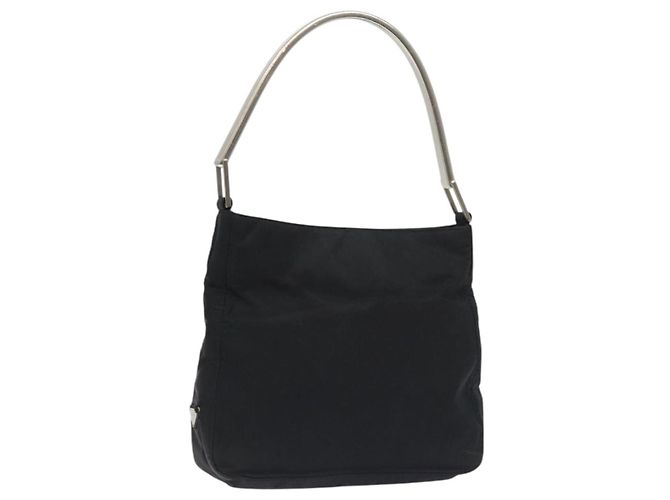 PRADA Shoulder Bag Nylon Black Silver Auth 129067 Silvery