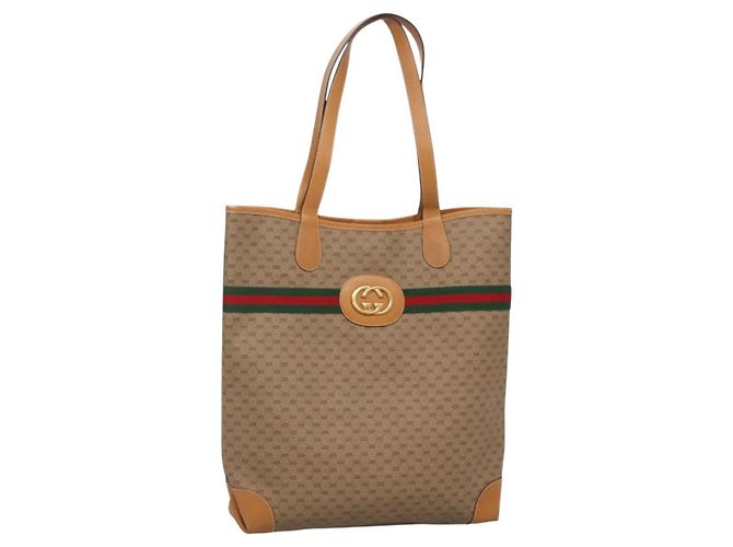 GUCCI Sac Sherry Line Micro GG Supreme Web PVC Beige Or Auth ep9489 Doré