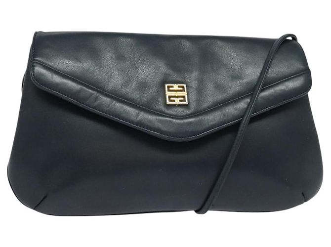 GIVENCHY Shoulder Bag Leather Navy Gold Auth BA3654 Golden Navy blue