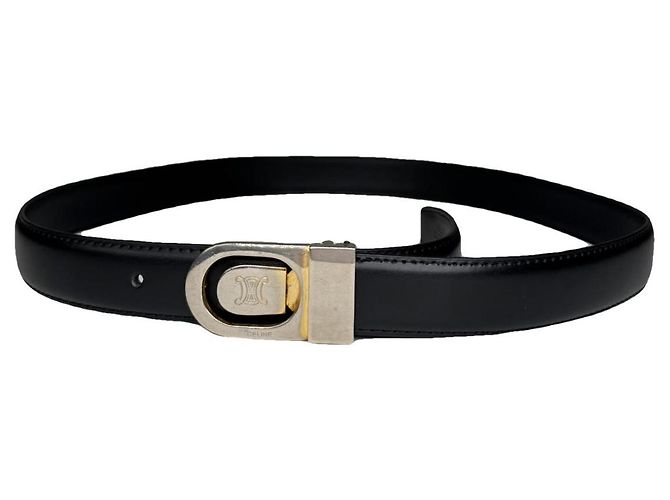 Céline Celine Triomphe Black Leather Belt