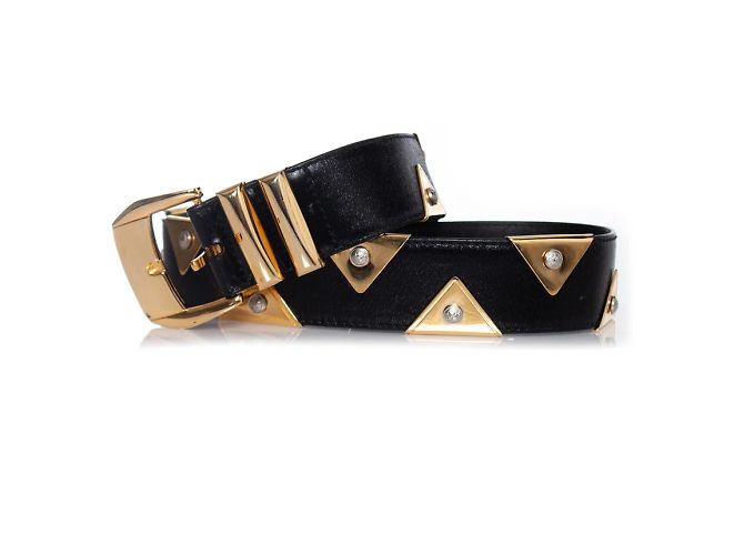 Gianni versace, Leather belt with gold triangle applications Black