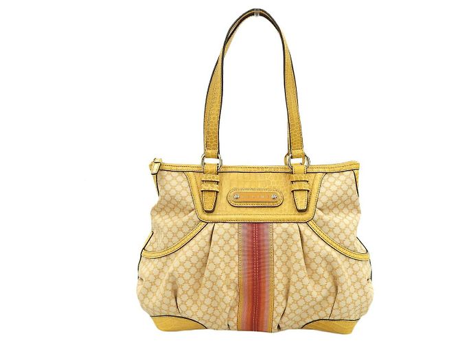 Céline Bolsa de ombro em lona e couro Celine Macadam Amarelo
