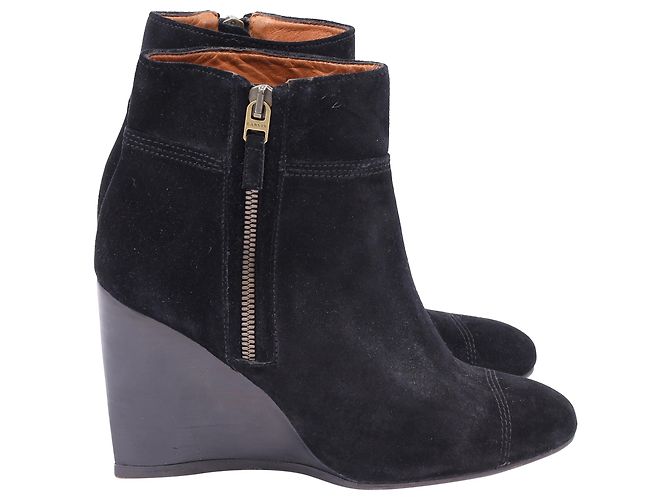 Lanvin Wedge Ankle Boots in Black Suede