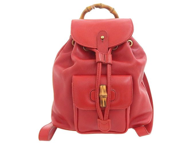 Gucci Bamboo Leather Backpack Vintage Red