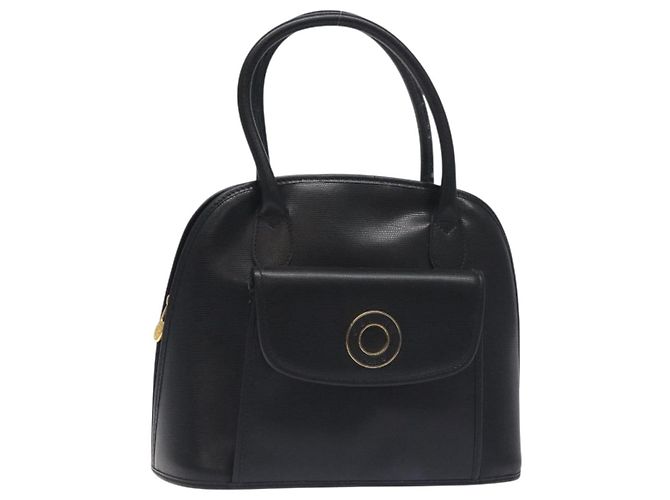 Céline Bolso de mano CELINE de cuero negro y dorado Auth BA3907