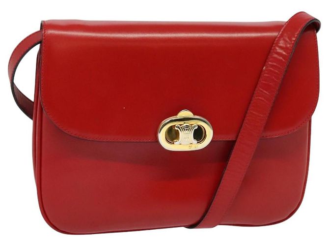 Céline Bolsa de Ombro CELINE em Couro Vermelho Dourado Auth yk18689
