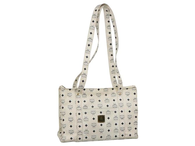 MCM Bolsa Tote Vicetos em couro PVC branco Auth th6172