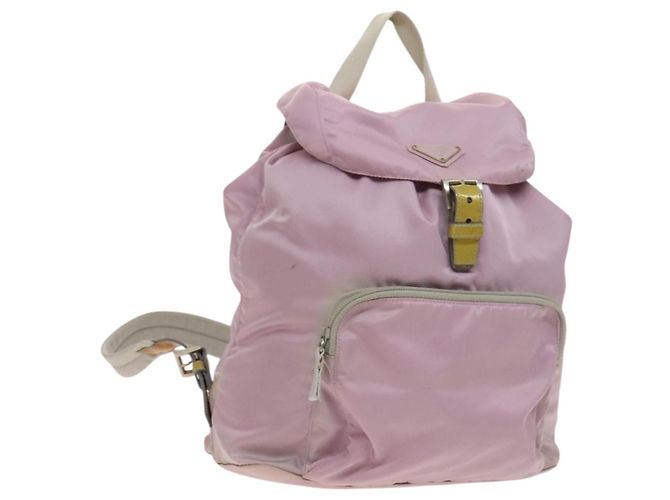 Mochila PRADA de nylon rosa plata Auth fm4758