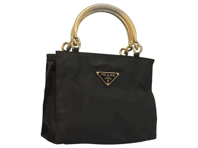 PRADA Borsa a mano in nylon nero e oro Auth bs27856 D'oro