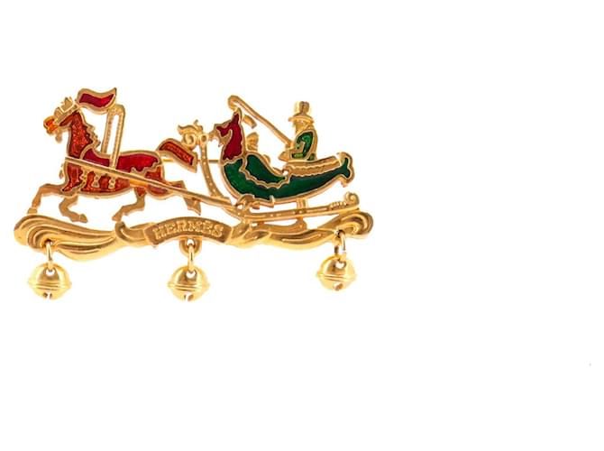 HERMÈS - Hermès Christmas Carriage Brooch in Gold Metal Golden 