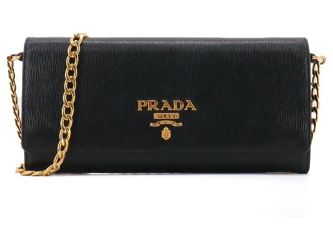 PRADA - Prada Vitello Move wallet on chain in black grained leather