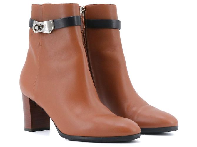 Kelly HERMÈS - Botas Saint Germain Hermès em couro marrom (T39) Prata