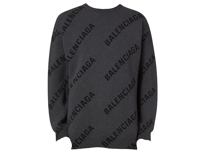 BALENCIAGA - Grauer Wollpullover mit Balenciaga-Monogramm (S)