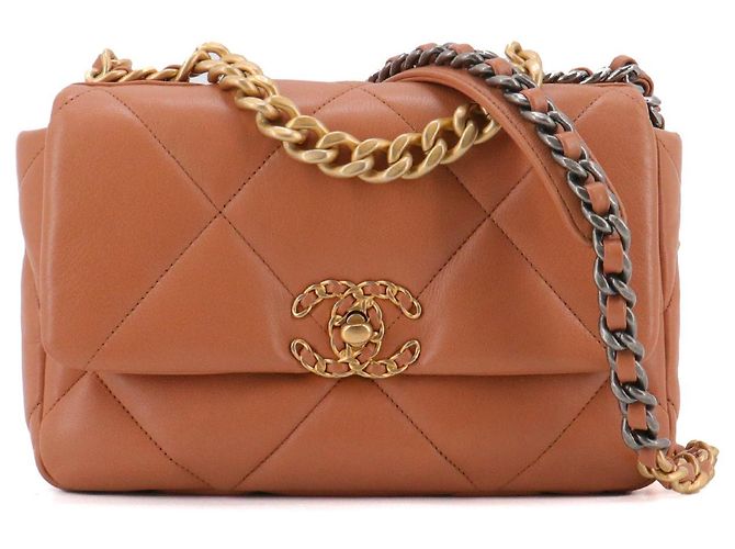 CHANEL - Bolsa de ombro Chanel 19 em couro marrom