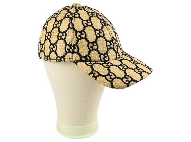 Gucci GG monogram braided raffia cap beige