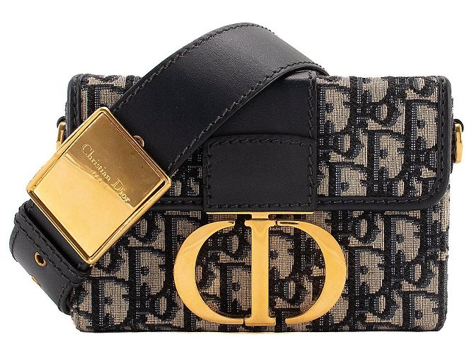 DIOR - Bolsa transversal 30 Montaigne Box Dior em lona e couro azul marinho