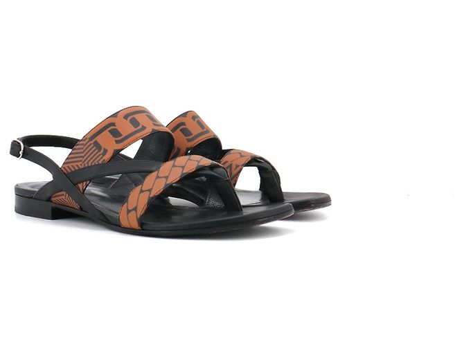 HERMÈS - Sandali Hermès Adélaïde in pelle nera e marrone (taglia 37)