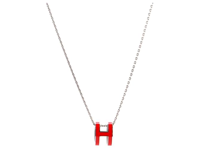 HERMÈS - Colar H Pop Hermès em metal prateado e esmalte laranja 