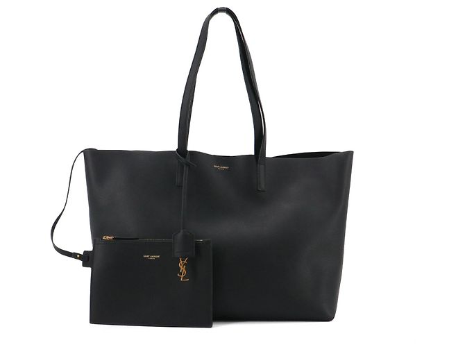 SAINT LAURENT - Bolsa de compras E/W Saint Laurent em couro texturizado preto