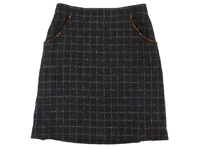 CHANEL - Saia de tweed preta Chanel (tamanho 46) Preto