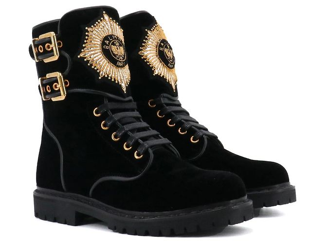 BALMAIN - Botines Balmain Eagle de terciopelo negro (Tamaño 37)
