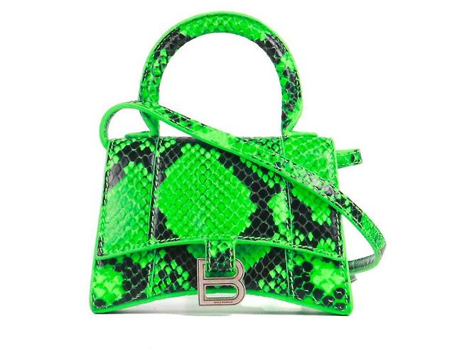BALENCIAGA - Balenciaga Hourglass Mini shoulder bag in green python-pattern leather