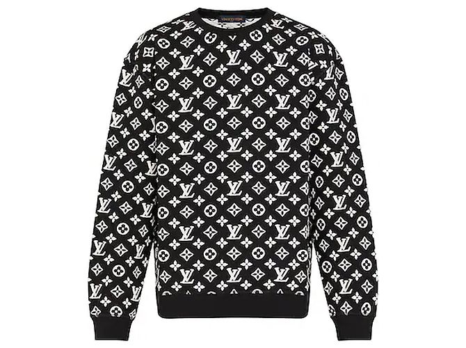 LOUIS VUITTON - Louis Vuitton schwarzer und weißer Baumwollpullover mit Monogramm (M)