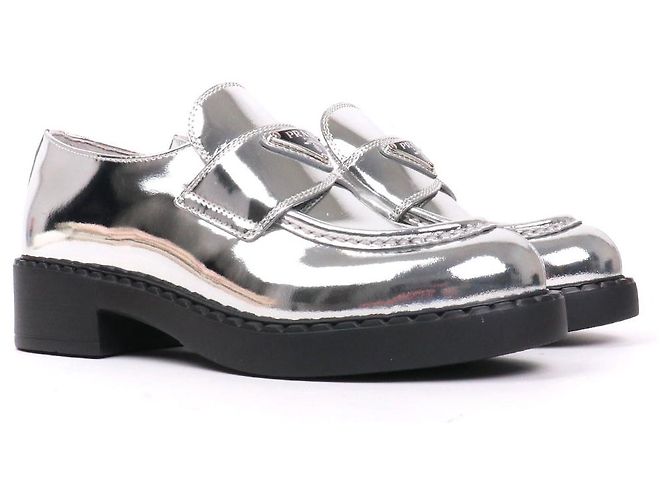 PRADA - Prada Chocolate loafers in silver leather (T36) Argento