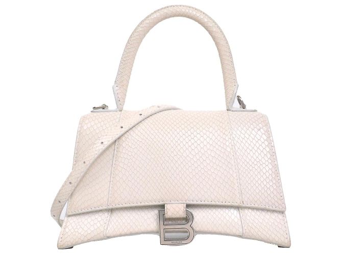 BALENCIAGA - Sac à épaule Hourglass Small en cuir blanc embossé python