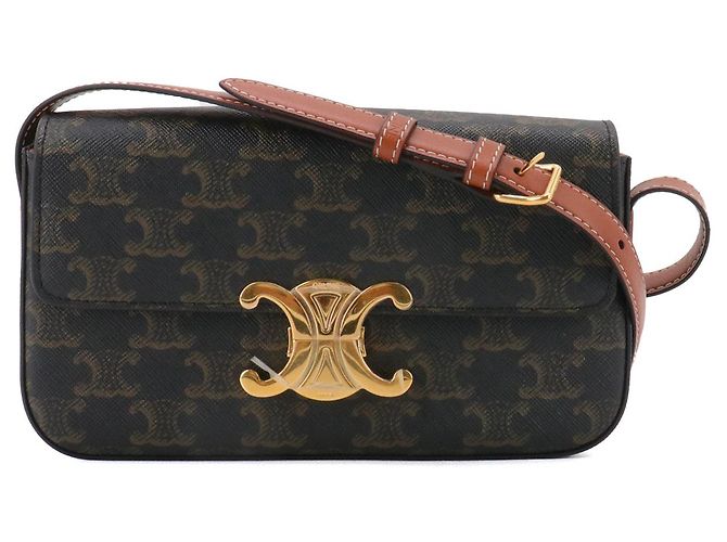 Céline CELINE - Sac à épaule Claude Celine en toile enduite monogrammée Triomphe Marron