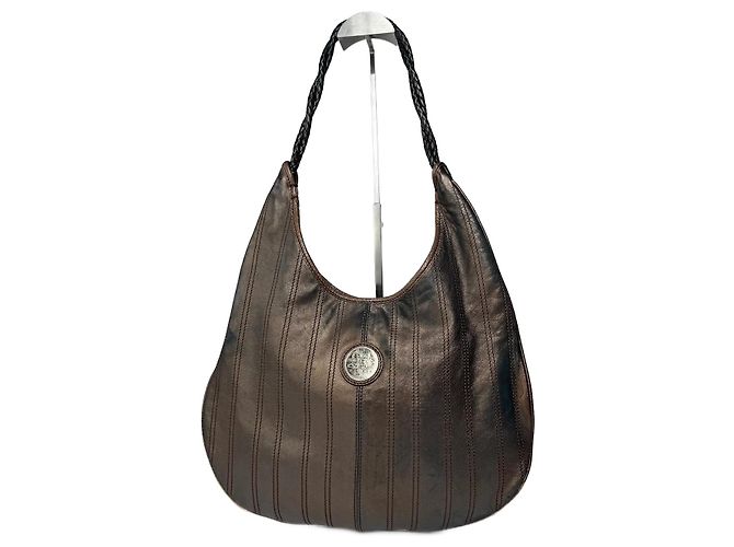 Céline Bolsa de couro vintage Celine marrom bronze Metálico