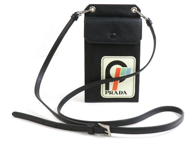 Prada Leather Shoulder Bag with Smartphone Pouch Black