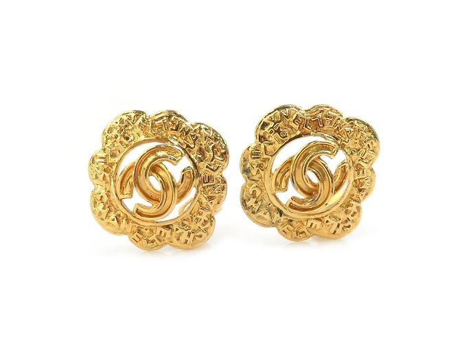 Timeless Chanel Coco Mark Metall Gold Clip Ohrringe Golden