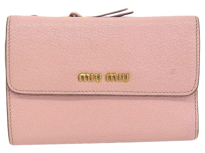 Cartera trifold de cuero L-Zip Miu Miu rosa