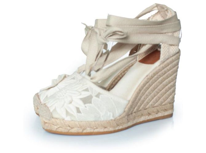 Tory Burch, espadrille compensée florale Blanc 