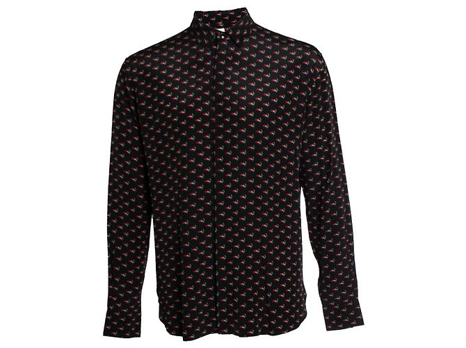 Camicia con stampa a cuore e labbra fumanti Saint Laurent 2017 Nero
