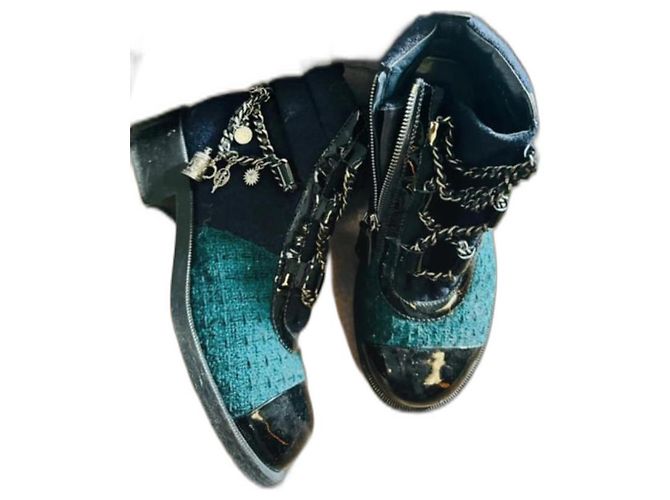 Cambon Chanel Rojo Cuero de Ternera Doble Negro Multicolor