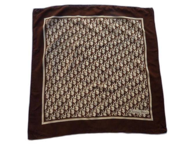 Dior Monogram Silk Chiffon Square Scarf Brown Beige