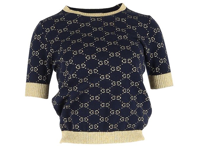 Gucci GG Lamé Top aus navyblauer Baumwolle Mehrfarben