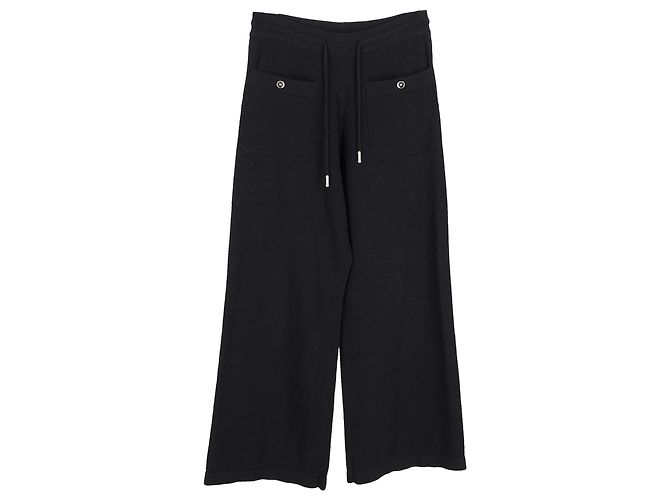 Timeless Pantalones de pierna ancha en algodón negro Chanel