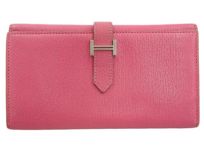 Portafoglio Lungo Dupli Bearn in Capra Hermès Rosa Rosso