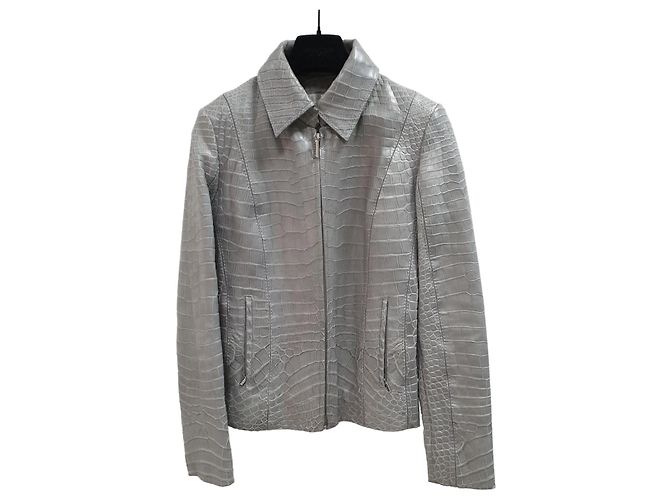 Zilli graue Krokodillederjacke Größe 40
