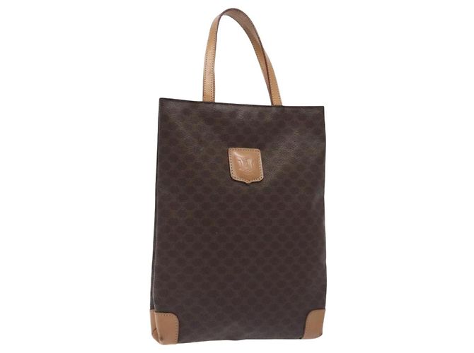 Céline Bolsa de mão em lona Macadam CELINE em couro PVC marrom dourado Auth 128439