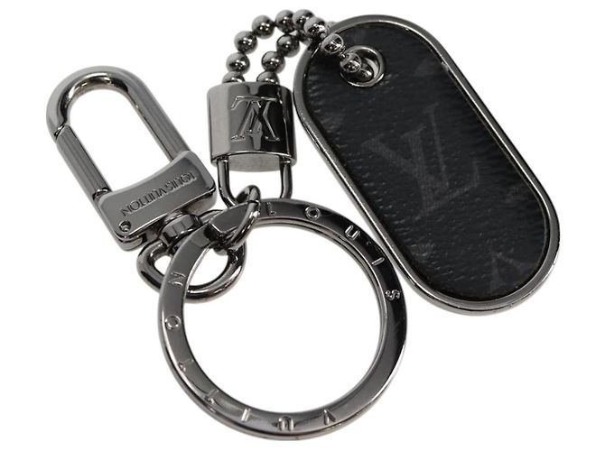 LOUIS VUITTON Eclipse Porte Cles Tab Key Holder metal Silver M63618 Auth 128810M Silvery Monogram