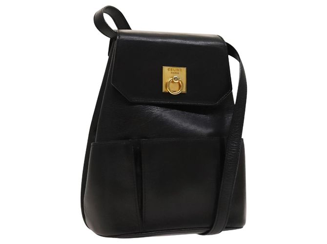 Céline Borsa a Spalla CELINE in Pelle Nera Oro Auth 128438 Nero D'oro