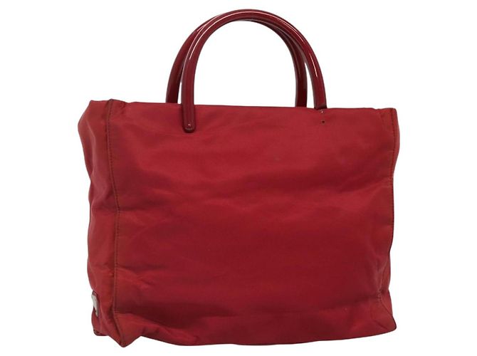 PRADA Tote Bag Nylon Rot Silber Auth bs27835